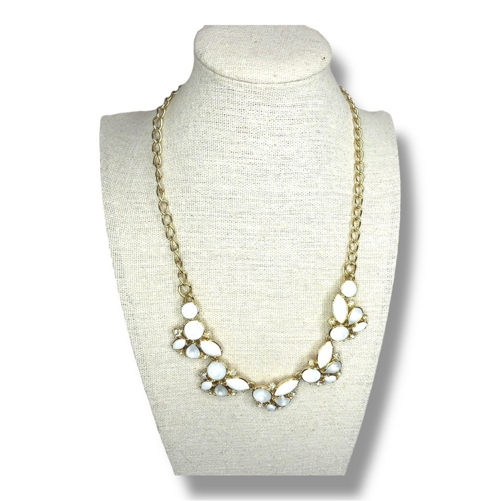 Vintage Avon Gold White Statement Necklace Gift Wedding Formal Event Cocktail